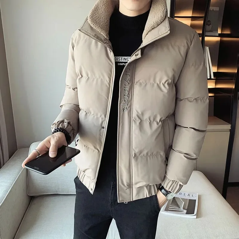 Fashion Winter Coat Men\'s Casual Thicken Parka Berber Fleece Collar Outwear Warm Stand Collar Overcoat