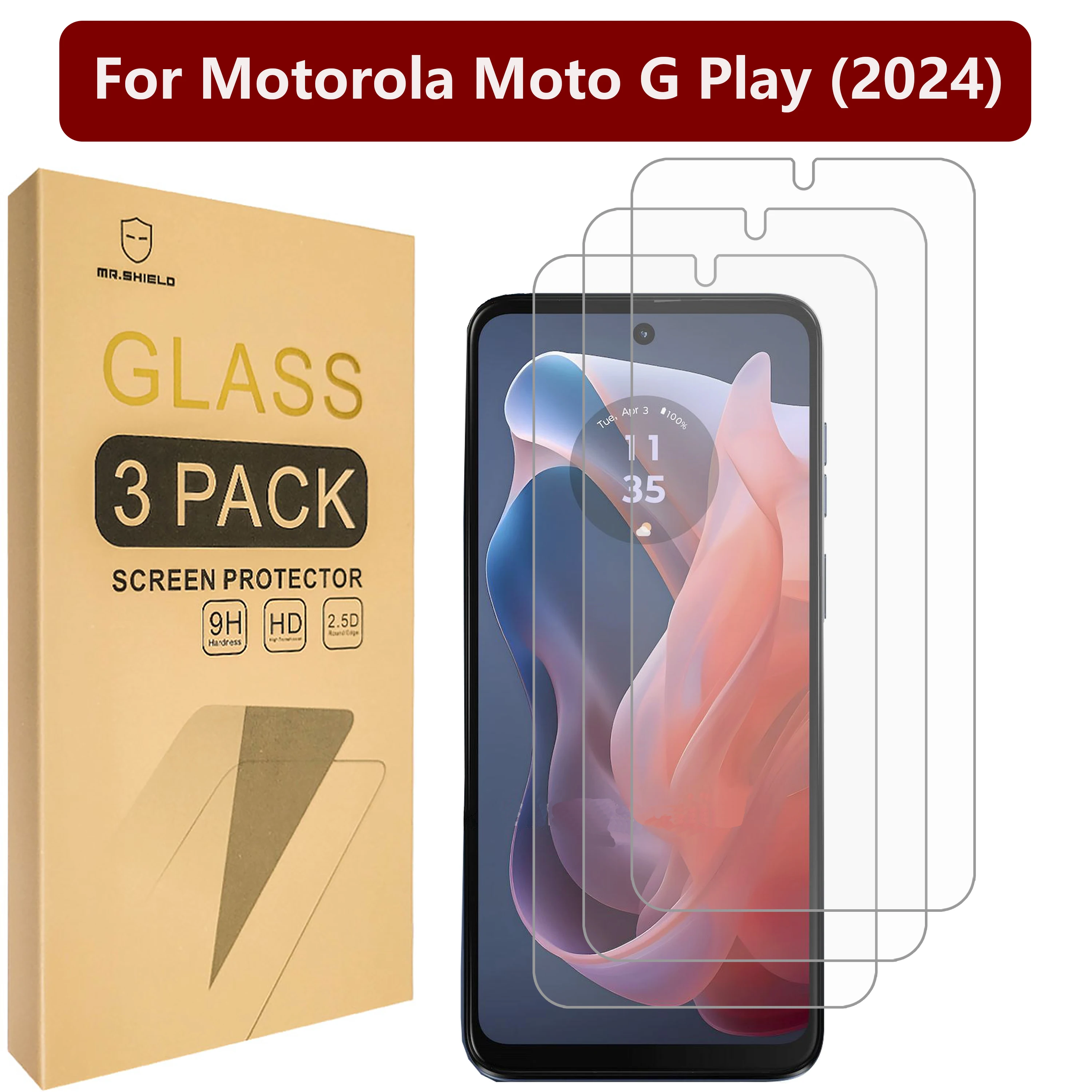 

Защитная пленка Mr.Shield [в 3 упаковках] для Motorola Moto G Play (2024) 4G LTE [закаленное стекло] [Японское стекло с твердостью 9H]