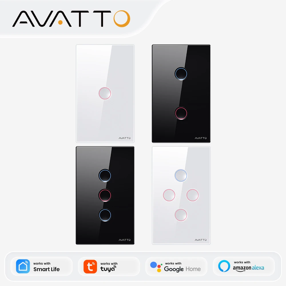 AVATTO Zigbee Smart Groove Switch Neutral Wire Required 1/2/3/4 Gang Light WiFi Touch Switch Work with Tuya Alexa Google Home
