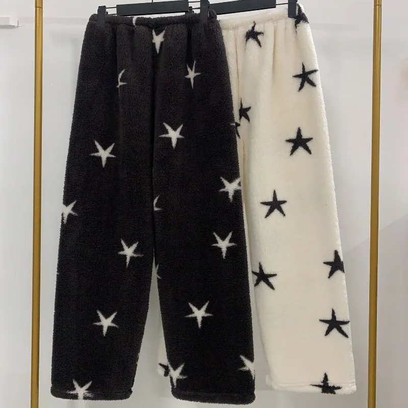 Autumn and Winter Star Printing Plush Pajama Pants Female Loose Warm Thickening Type Winter Fallow At Home Long Pants Comfort