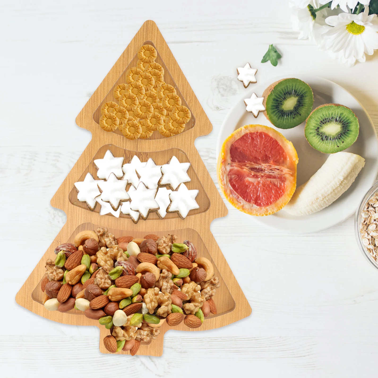 

Christmas Tree Tray Plate Charcuterie Candy Dishes Fruit Serving Shaped Wood Appetizer Plates Dessert Cheese Office