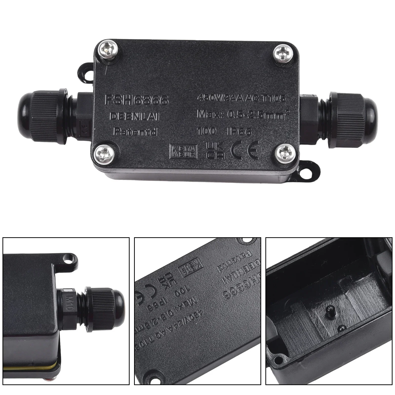 2 Way Outdoor Waterproof IP65 Cable Connector PC Junction Box 240V Black Can Be Used To Install Outdoor Lamps And Lanterns Conne