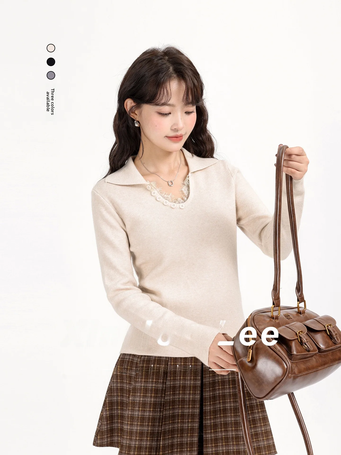 

Soft Sle Lace Splice Knitted Sweater ort Inner Wear Korean Sle Agel Versatile Women's Regular Fit Long Sve Warmth