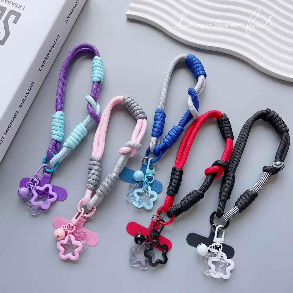 

С подвеской в виде звездного колокольчика, ремни для мобильного телефона, подвесной шнур, ремешок для мобильного телефона, короткий ремешок на запястье, очаровательная цепочка с защитой от потери, женский брелок