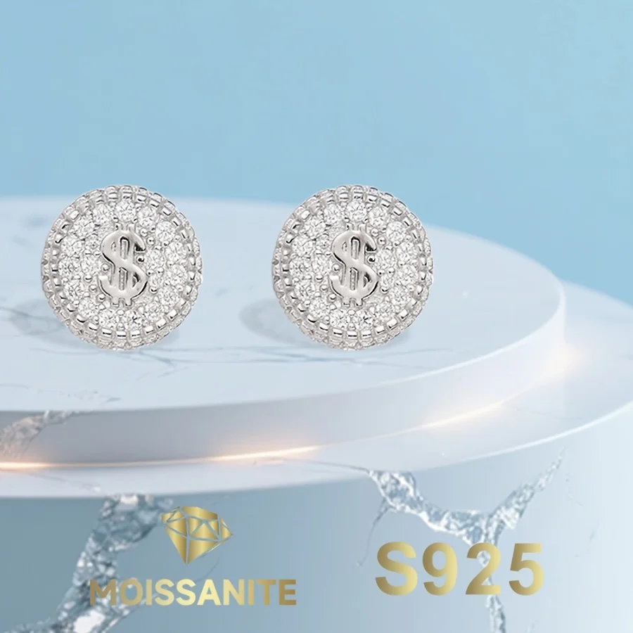 

Dollar Moissanite Earrings 925 Sterling Silver Stud Earring for Women Engagement Wedding New 2025