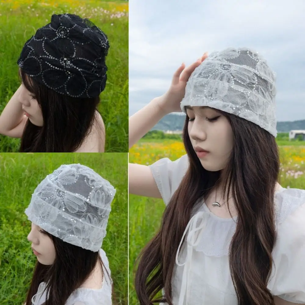 Fashionable Lace Sweet Flowers Rural Style Hat Breathable Hollowed Out Fairy Hat Sun Shading Thin Design Headwear Head