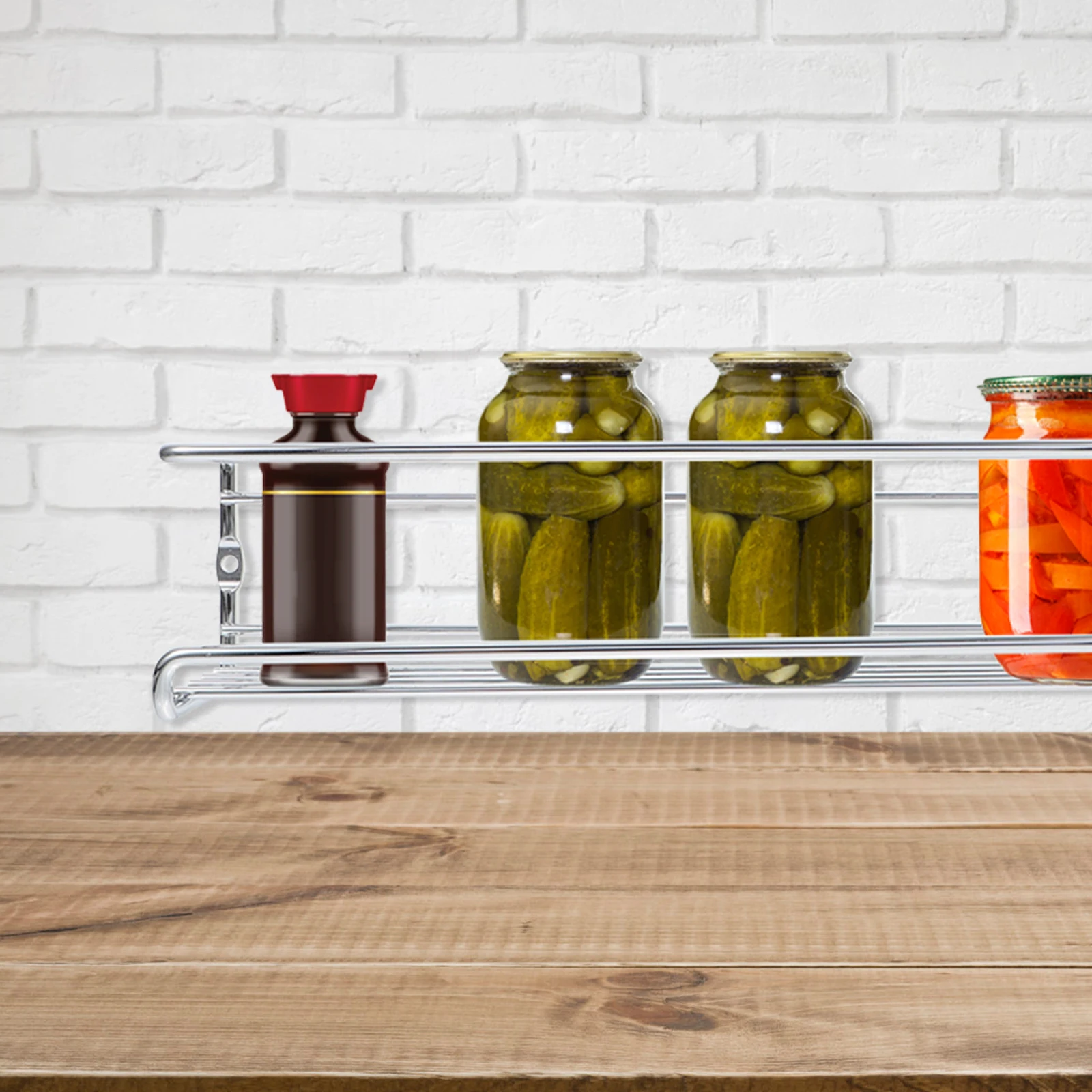 

2 Sets Kitchen Cabinet Rack Spice Condiment ganizer Wall mounted PVC Stainless Steel Storage Shelf Bottle Door Hanging Rack