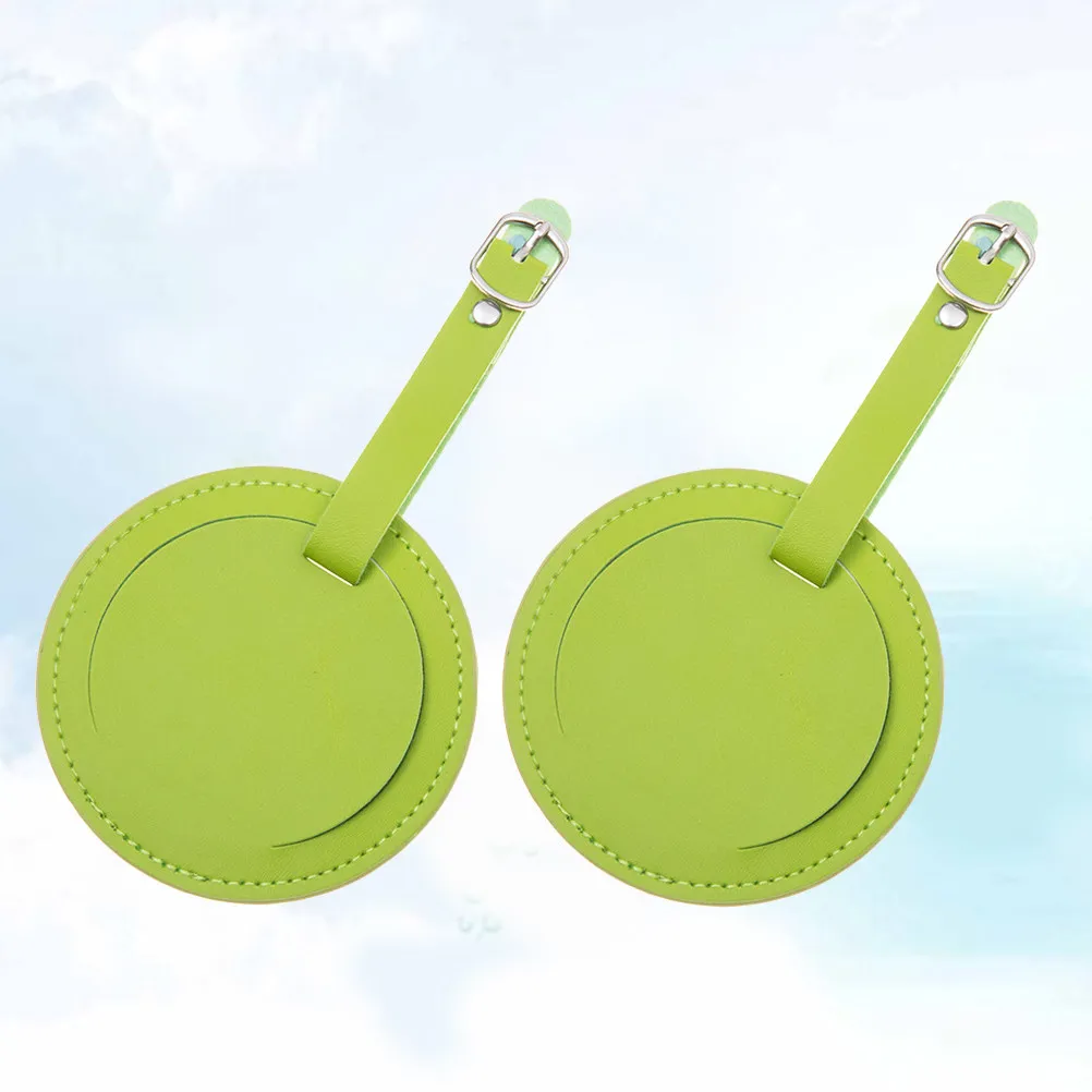 

2Pcs Luggage Tag Round PU Travel Bag Id Label Case Name Holder Buckle for Suitcase Backpack Tags Green Travel