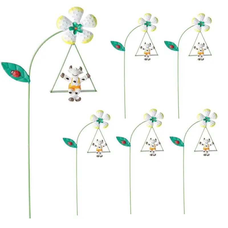 Flower Stakes Decorative 6pcs Plant Stakes 10.6 Inch Garden Stakes With Colorful Ornament Cute Animals On Swings For Courtyard