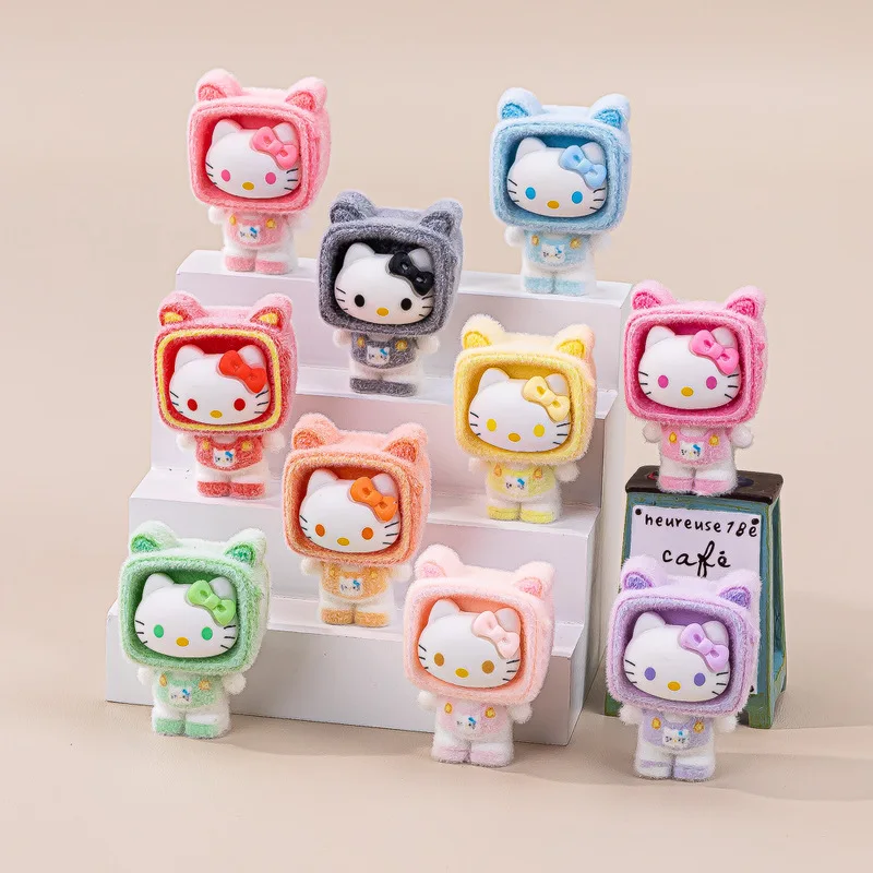 

Flocking Hello Kitty Kt Tv Mini Cute Diy Jewelry Pendant Keychain Doll Desktop Ornaments Accessories Kawaii Set Surprise Gifts