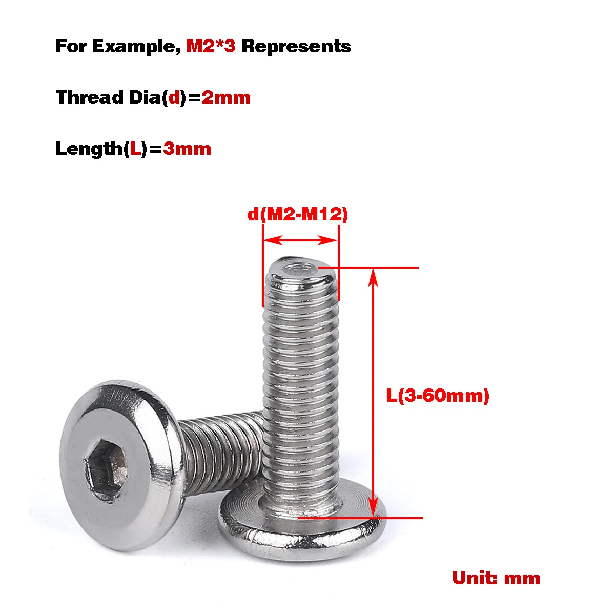 304 Stainless Steel Flat Head Chamfered Hexagon Socket Screw  M2-M12