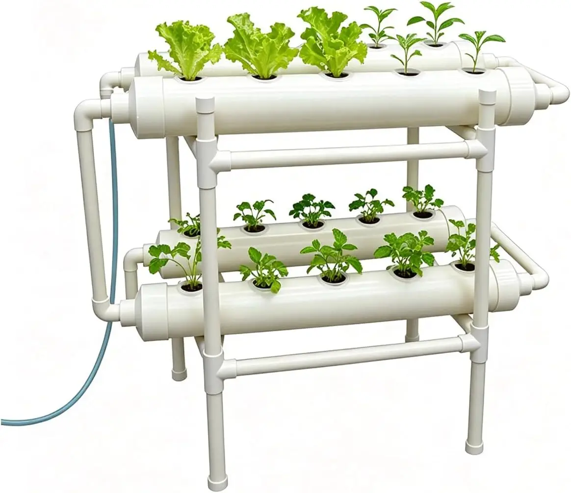 Hydroponic Growing System 20 Holes 4 Pipes 2 Layer Plant Site Grow Kit 110V Pump Extra Large Planting Basket Strawberry