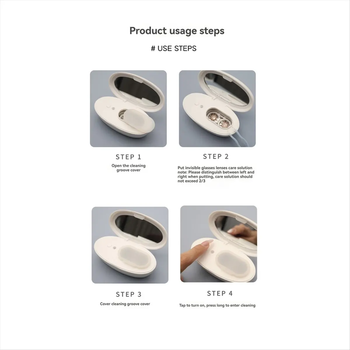 

[AA49] Ultrasonic Contact Lenses Case Cleaner Portable Protein Removal Machine Efficient Tear Cleaning Container White