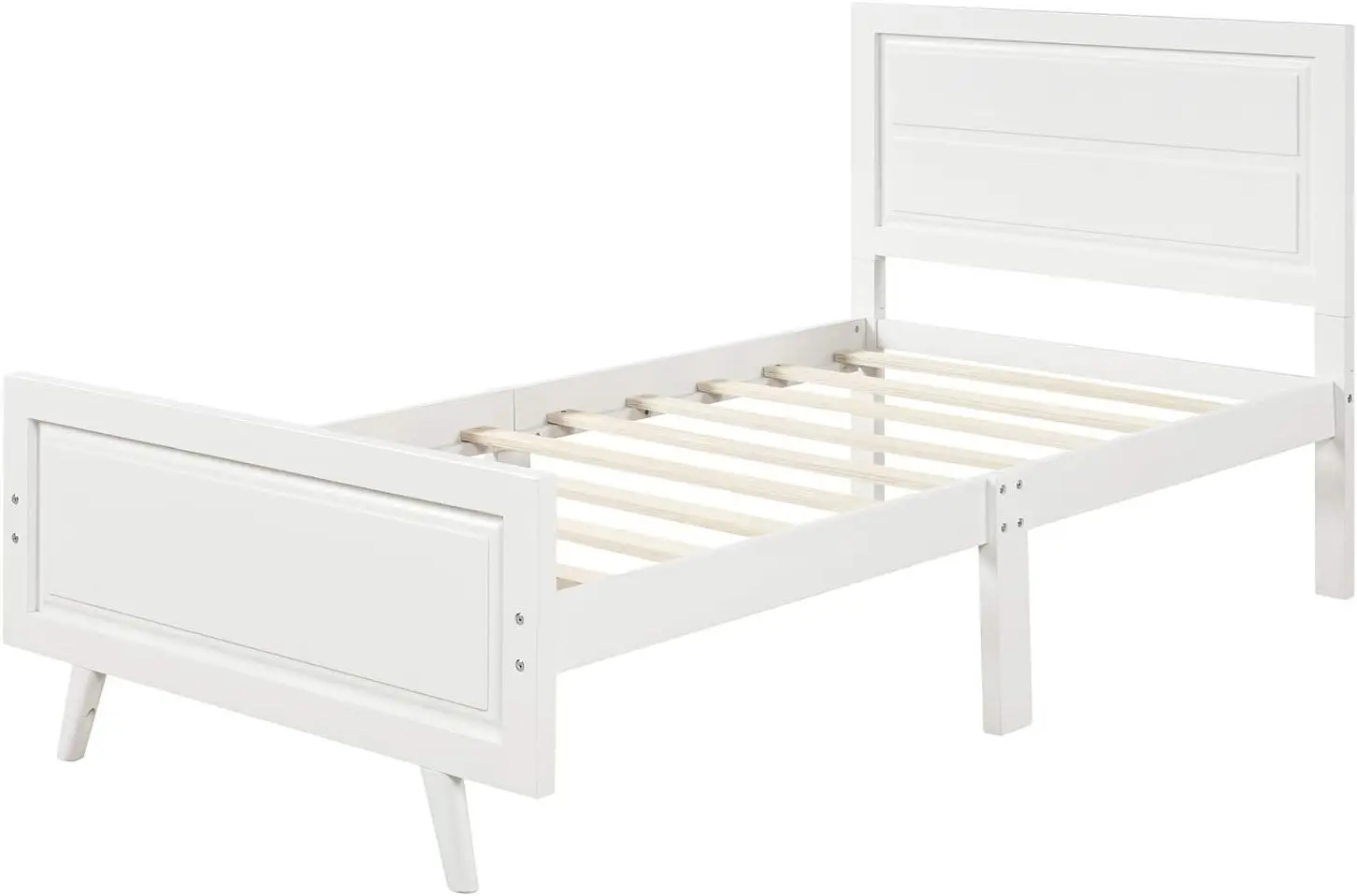 Twin Size Bed Frame for Small Room, Wood Platform Bed Mattress Foundation with Headboard and Wood Slat Support for Kids Boiys