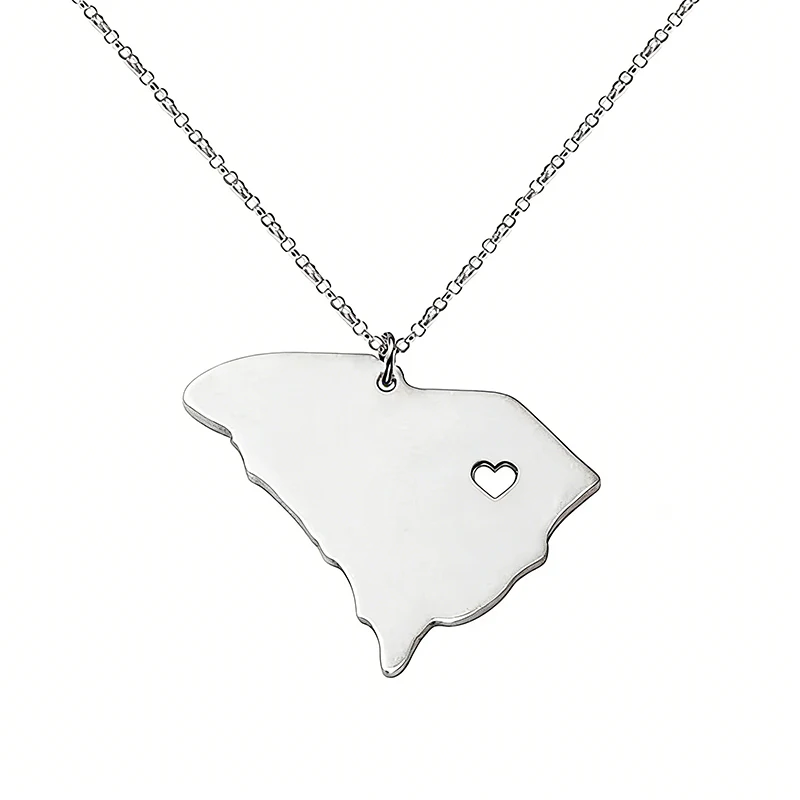 South Carolina Map Necklace Hollow Heart United States Map Necklaces For Men Women Stainless Steel  Jewelry