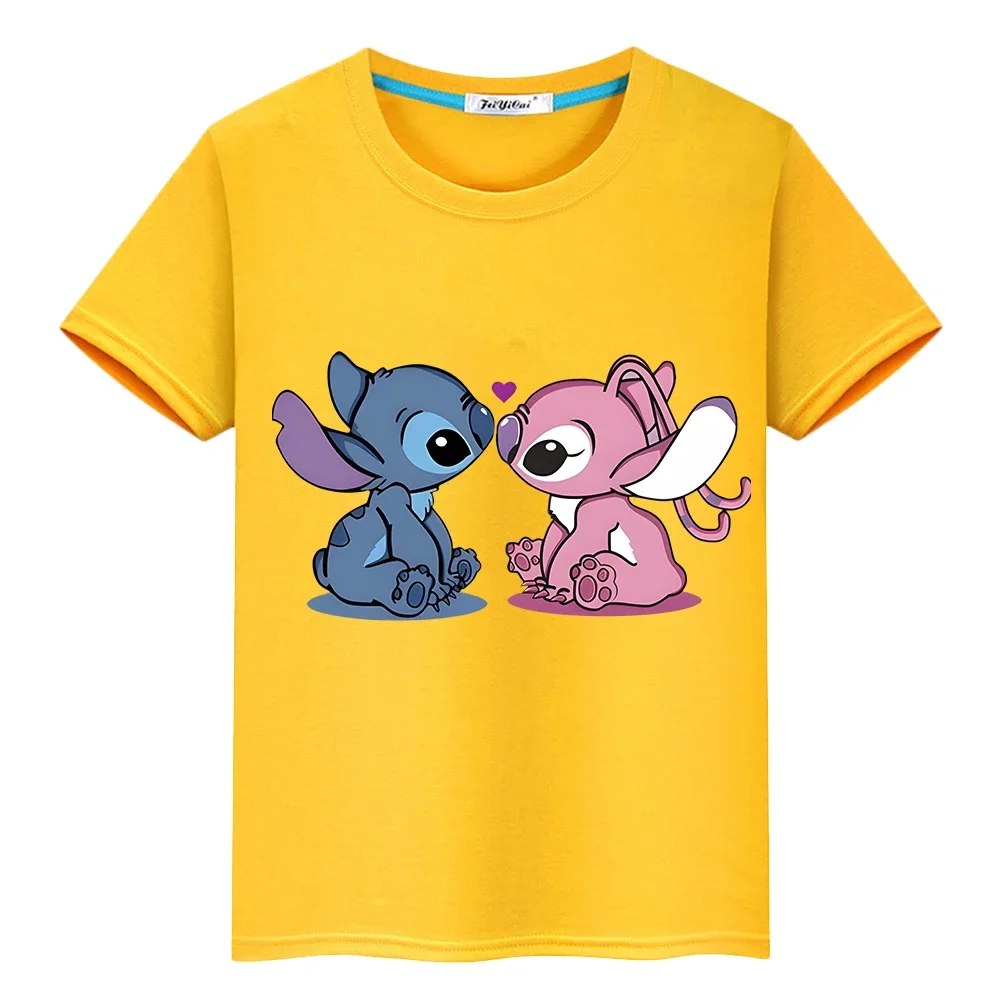 Stitch Disney Kawaii Print 100%Cotton t shirt for kids boy 10years disney stitch anime Tops Short pride tshirt y2k girls clothes