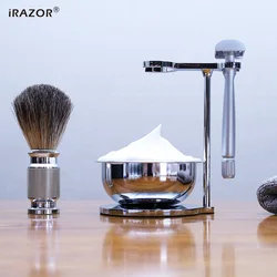 iRAZOR Luxury Men's Shaving Kit Butterfly Open Double Sided Comb Safety Razor Pure Badger Hair Facial Cleaning Brush Gift Kit