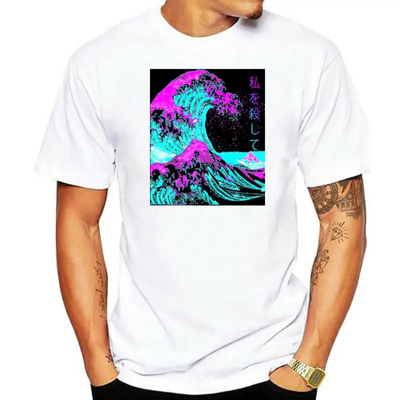 Aesthetic The Great Wave Off Kanagawa Hokusai T-shirt Round Neck Vintage Men 100% Cotton Big Size Tshirt