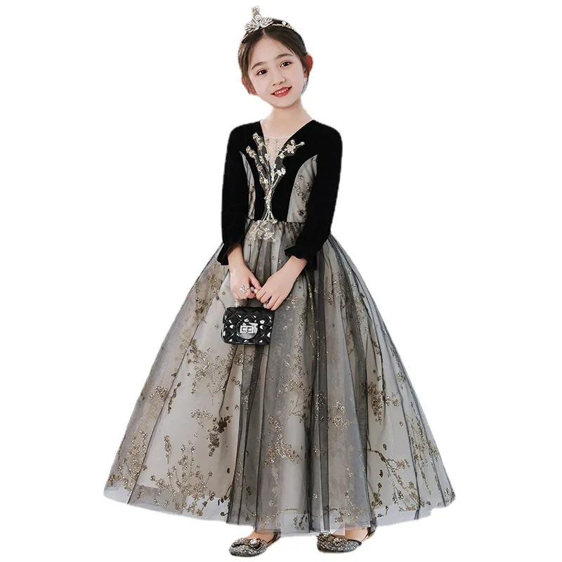 2024 Vintage Evening Dress for Teenage Girls Children Elegant & Princess Sequined Party Dresses Kids Gala Ball Gown Infant Frock