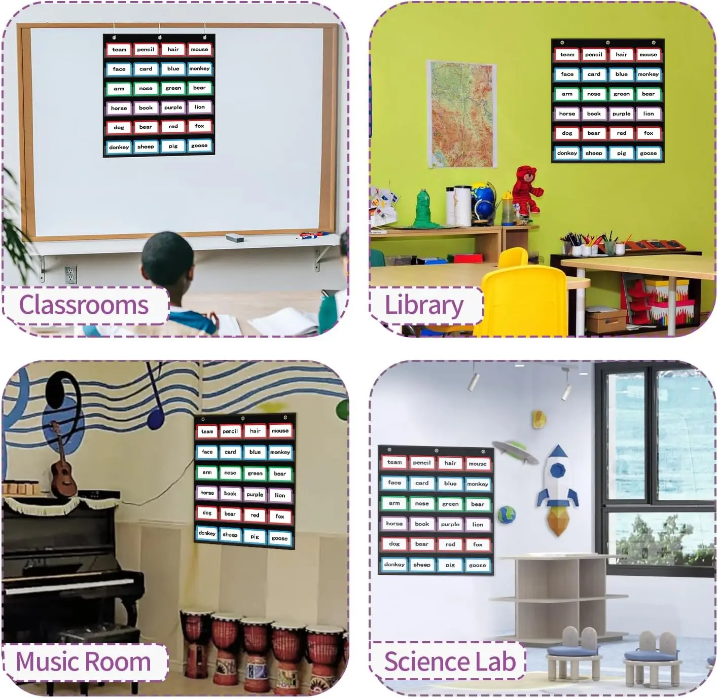 Bagan Saku Standar untuk Dinding Pengajaran Kelas Perlengkapan Pendidikan 6 Saku untuk Penggunaan Homeschool dan Sekolah