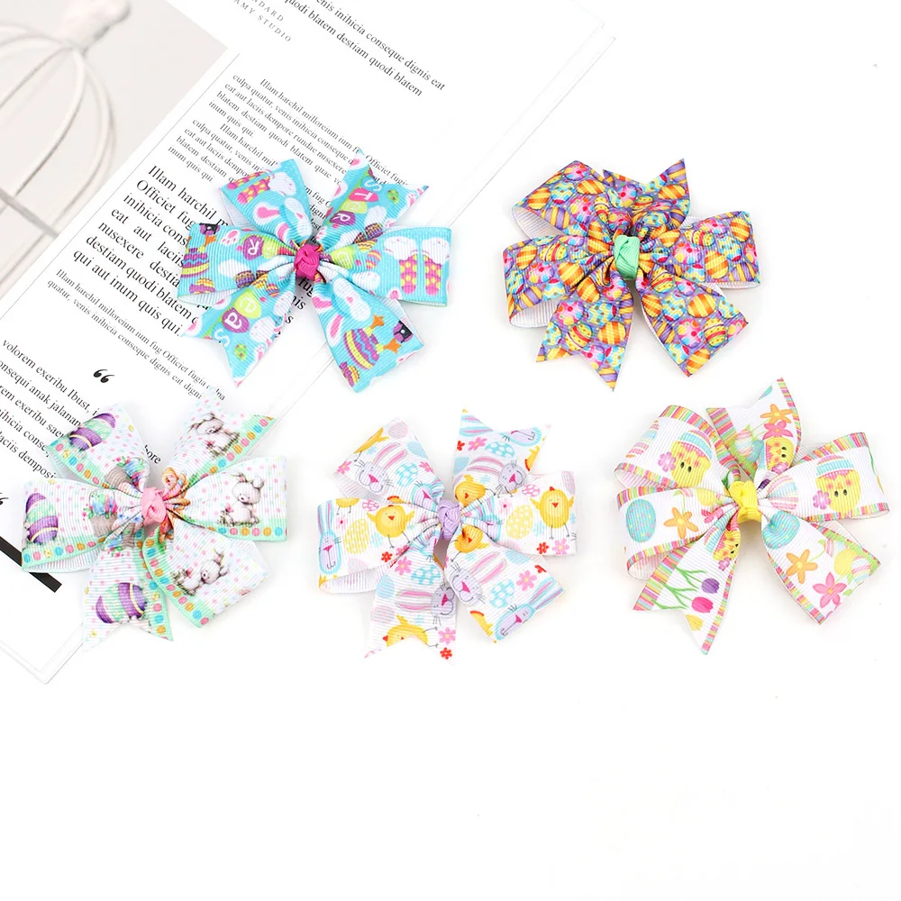 

Girls Bow Hair Clips Grosgrain Bunny Bows Hair Accessories Cute Simple Bowknots Easter Printed Rabbit Hairpins for Kids 10pcs