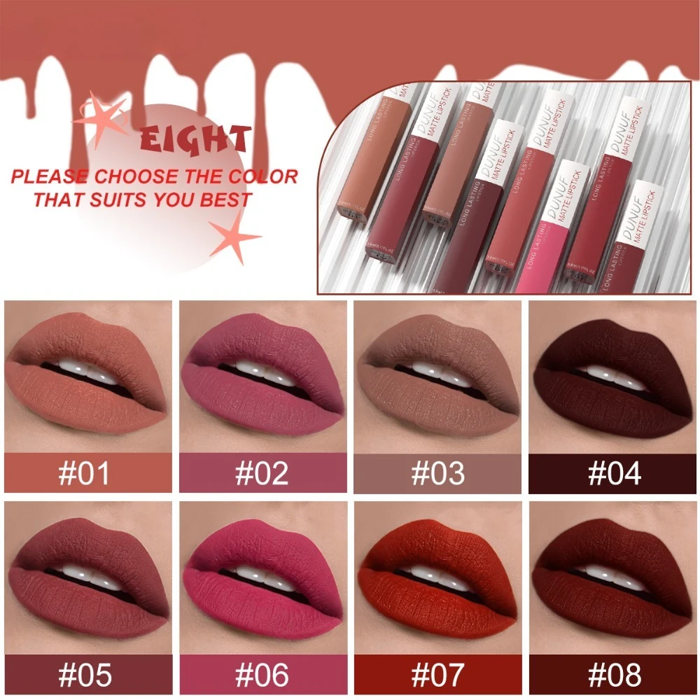 8 Color Lip Gloss Set Waterproof Long Lasting Velvet Finish Non Sticking All Day Wear Gift Set Easy Application for Daily Beauty