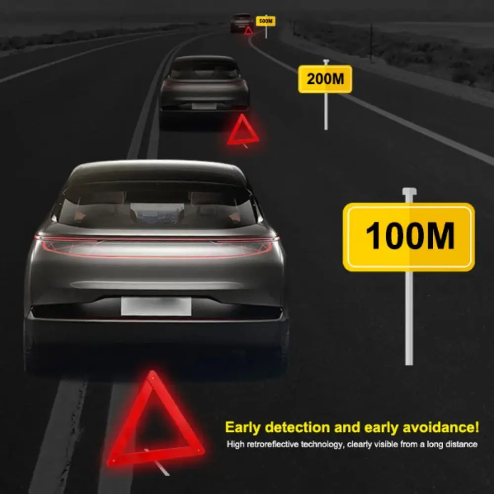 Picture 6: Reflective Emergency Warning Triangle Metal Bracket Foldable Road Safety Device 2Pcs Set Folded Stop Sign