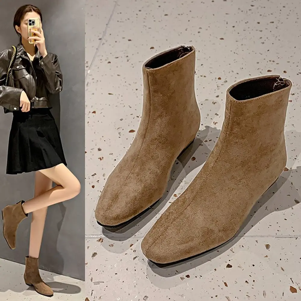 

2025 New Spring Autumn Women Modern Ankle Boots Fashion Square Toe Short Boots Ladies Casual Low Heel Shoes Женские Ботинки