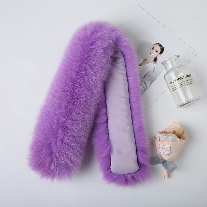 Natural Fox Fur Collar Women Down Coat Real Fur Collar Genuine Warm Neck Caps Strip Luxury Fox Fur Scarves Shawl