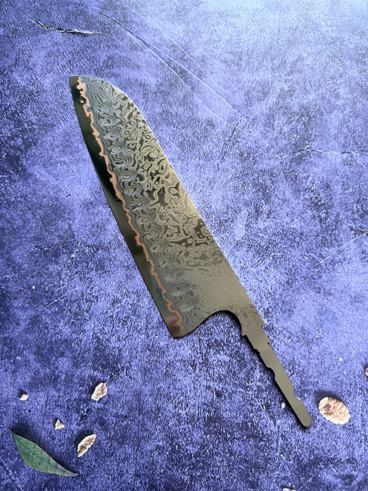 DIY 7inch Santoku Knife Blank Blade Copper Damascus Steel Chef's Kitchen Utility Meat Fruit Slicing Knvies Blade Without Handle