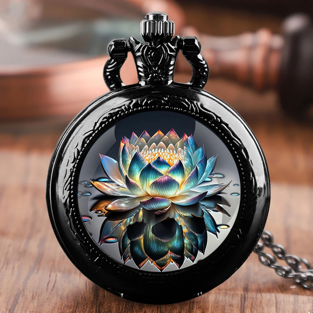 Vintage Lotus Mandala Design Quartz Pocket Watch Necklace Pendant Ideal Gift for Men & Women and Kids Pendant Birthday Gift