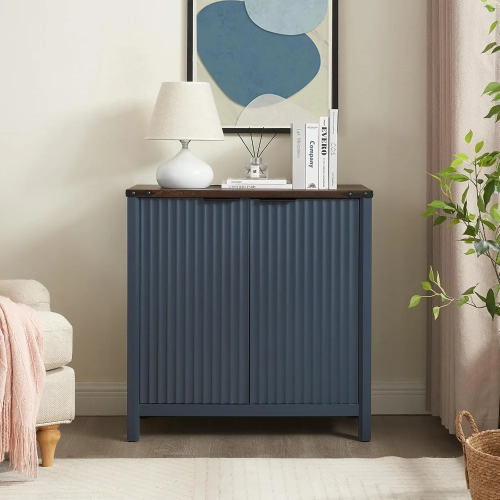 

32 Fluted Sideboard Storage Cabinet Buffet - 7-Level Adjustable Shelves, Modern Farmhouse Rustic Chic Multi-Functional Organizer