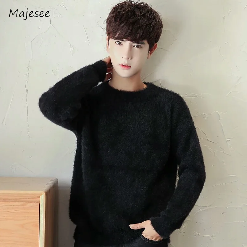 

Baggy Sweaters Men O-neck Temperament Japanese Style Autumn Winter Harajuku Full Sleeve Minimalist Pure Color Daily All-match