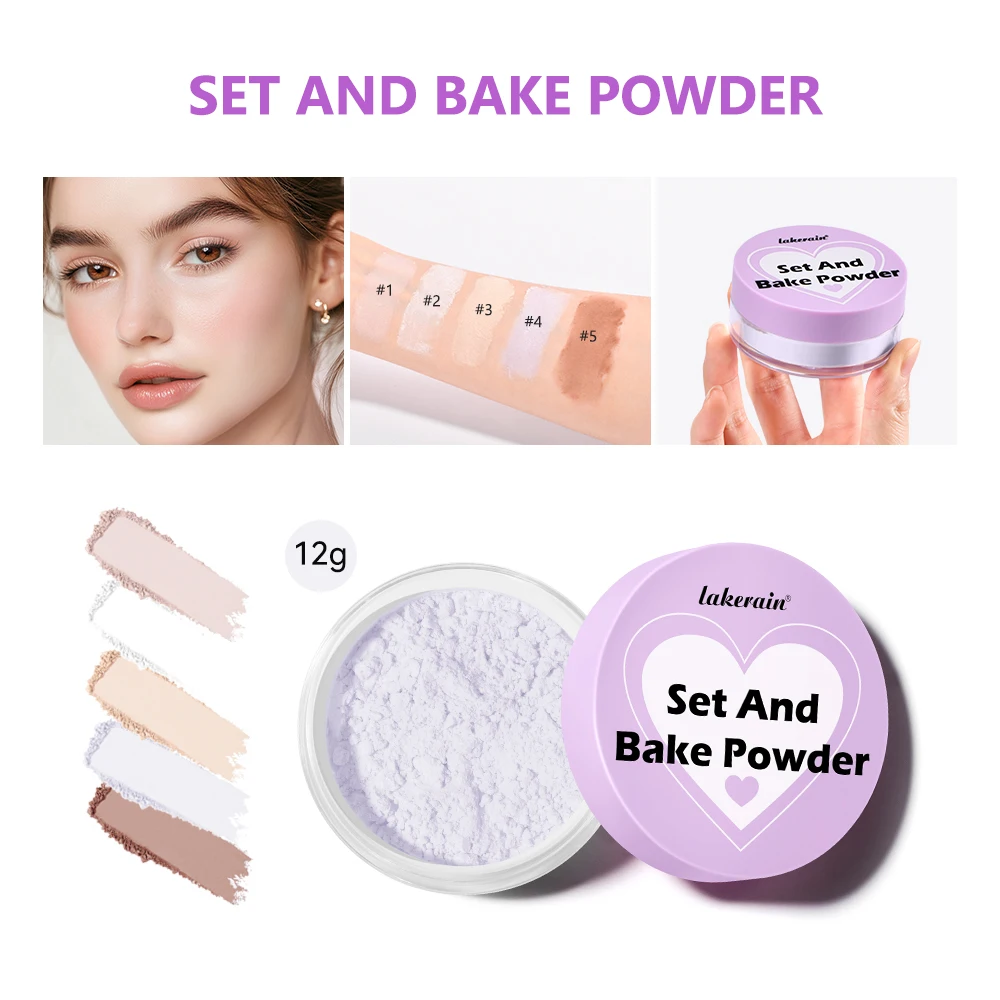 Long Lasting Bake Setting Powder and Puff Puff Pass Set 5 Colors Oil-Absorbing Matte Finish Locks Setting Face Cosmetics kimchi