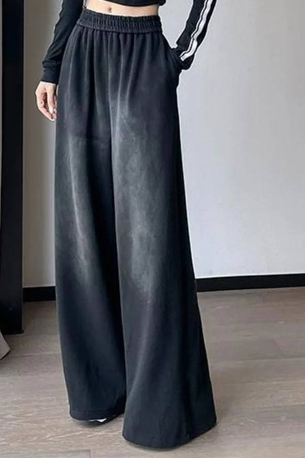 

Черные спортивные брюки на флисовой подкладке для женщин, осенние и зимние свободные повседневные спортивные штаны с прямыми штанинами и высокой талией XT1665