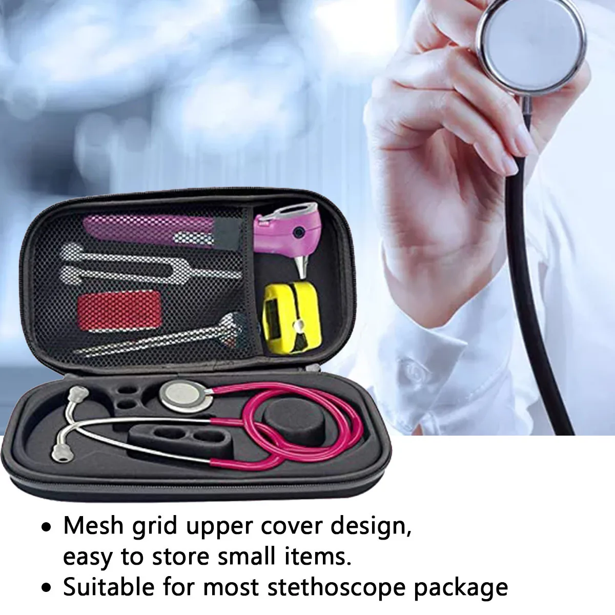 

Foetal Stethoscope Protective Eva Case Pink Portable Zipper Bag Auscultator Storage Carrying Pouch
