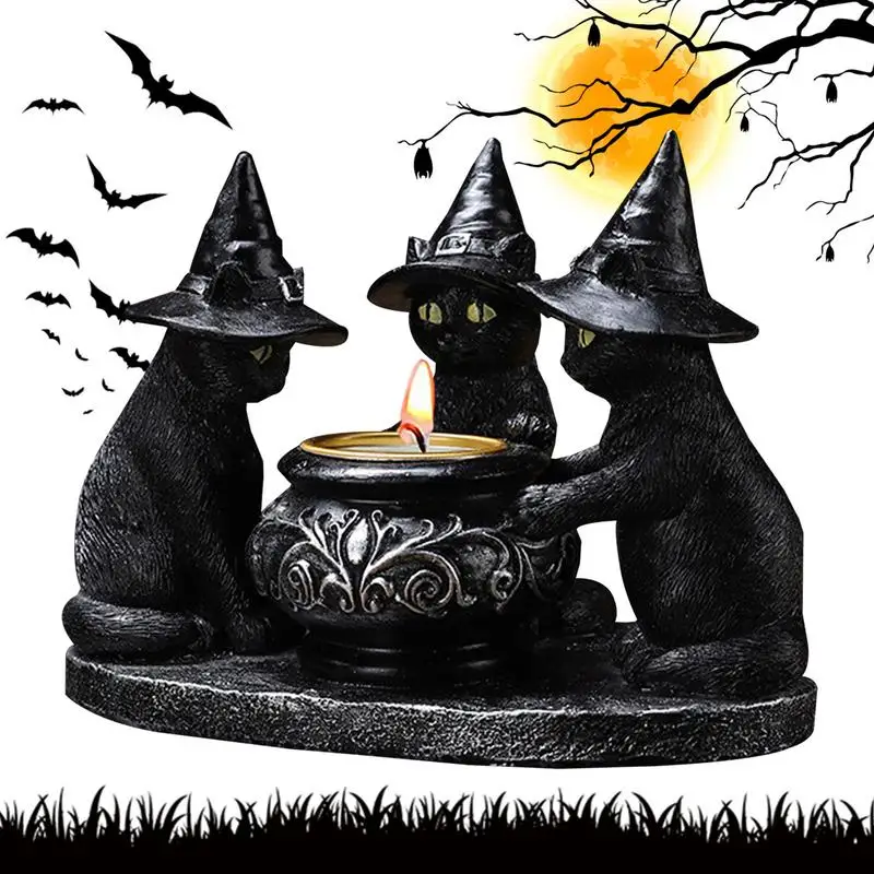 

Black Cat Candle Holder Gothic Figurine Holder Black Cat Candle Holder Candle Stand Small Candle Holders Halloween Tealight