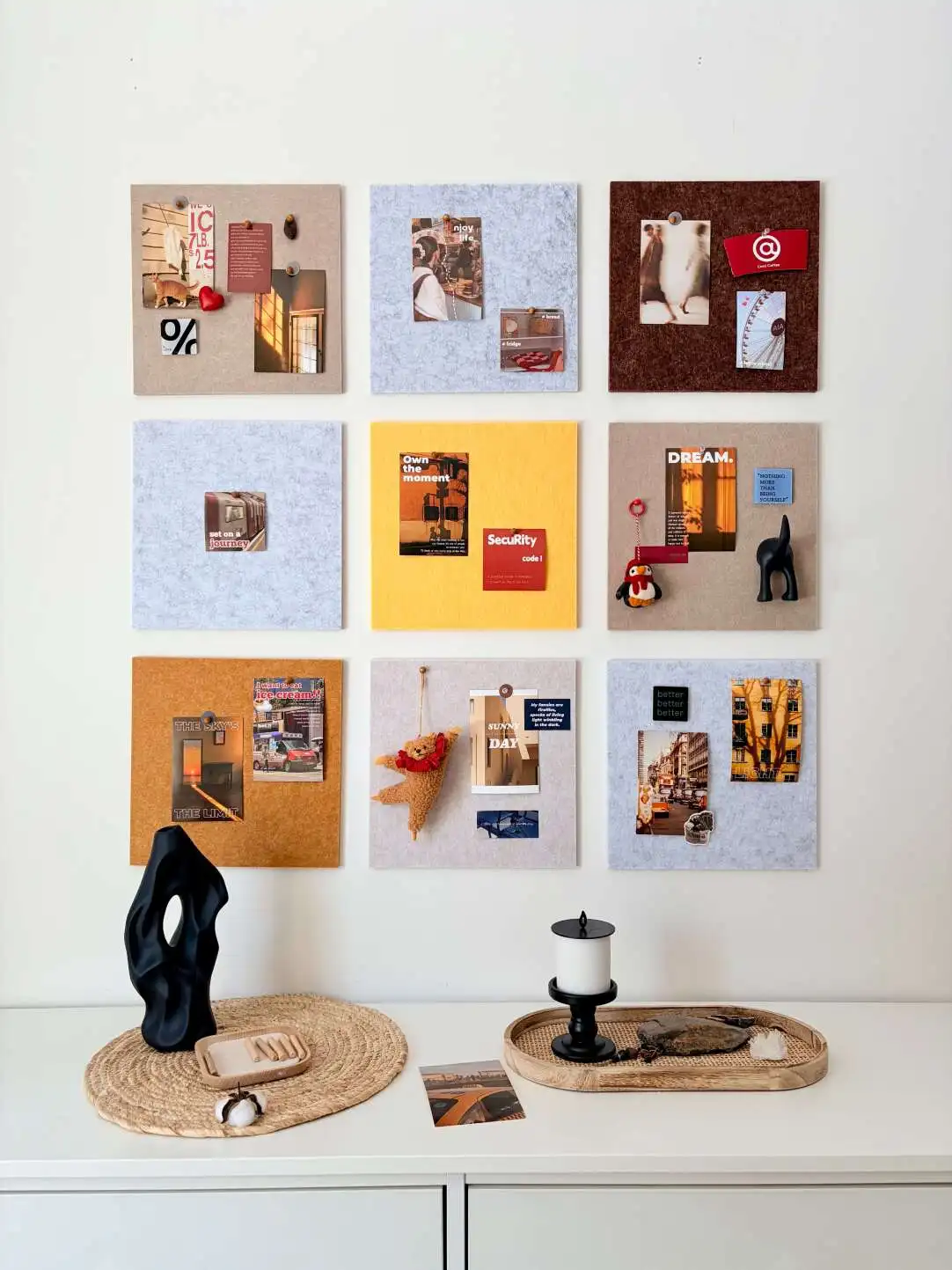 Felt Pin Board No Drill Self-Adhesive Notice Board for Wall Makeover Vintage Wall Decor DIY 4/6/9/12pcs Combination Set 30*30cm