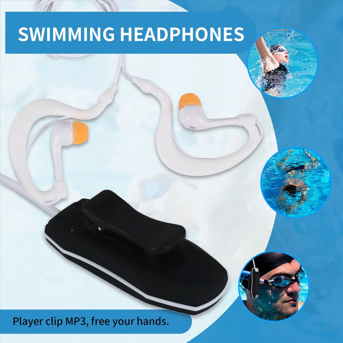 【2026 TOP Global】MP3 Music Player Underwater Headphones for Swimming Laps Watersports Short Cord 4GB-Black