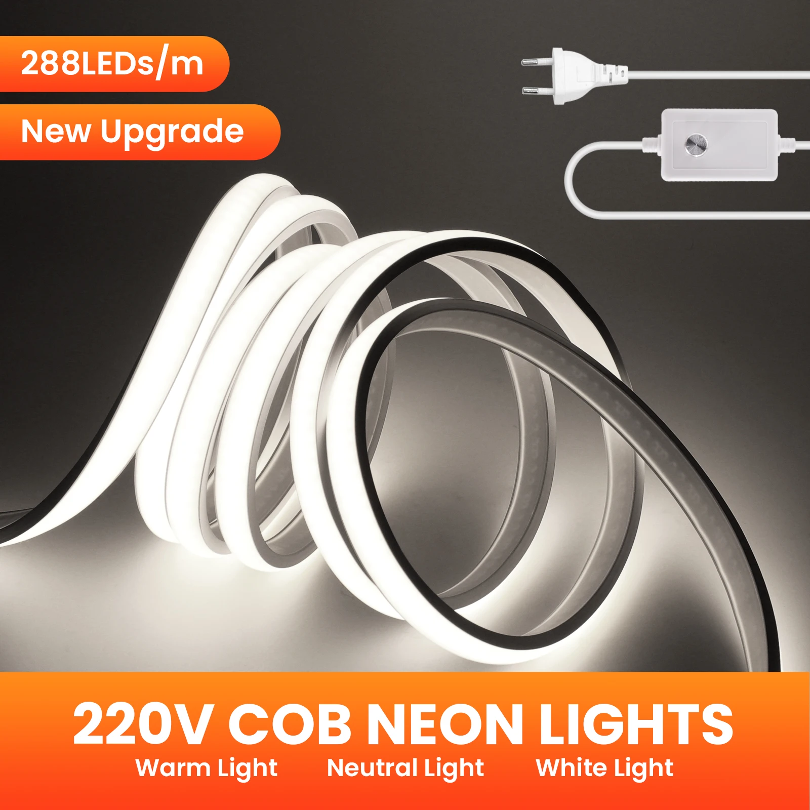 220V pasek COB LED lampa neonowa 288LEDs/m CRI RA90 elastyczna wstążka taśma LED IP67 wodoodporna lampa zewnętrzna do oświetlenia domu w kuchni