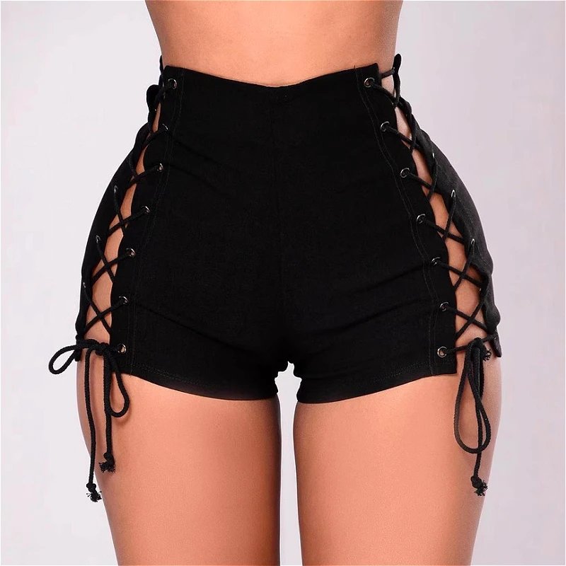 Bandage Sexy Hot Women's Shorts Hollow Streetwear Nightclub Personalized Female Short Pants Black Women Clothing Шорты Женские