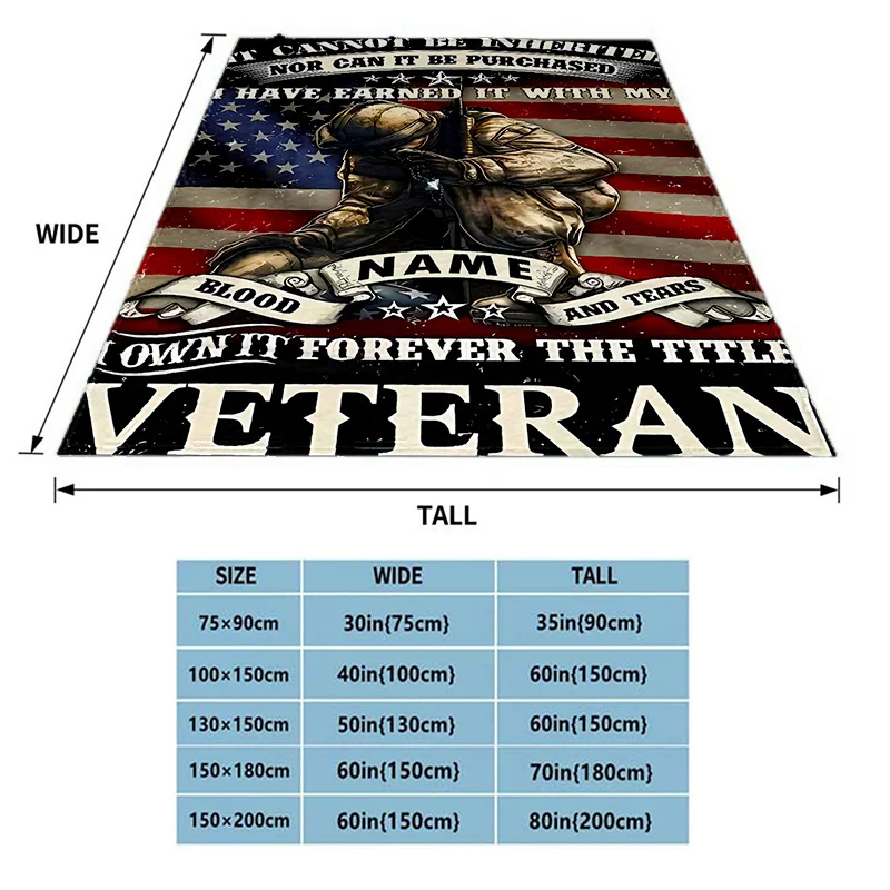 1pc Heroic Veteran Personalized Flannel Blanket Soft, Warm & Customizable Design with 3D Digital Printing Perfect for Home