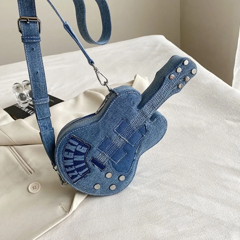 

Simple Vintage Guitar Crossbody Bag Large Capacity Y2k Denim Canvas Bag Handbag Casual Jeans Messenger Bag Girl