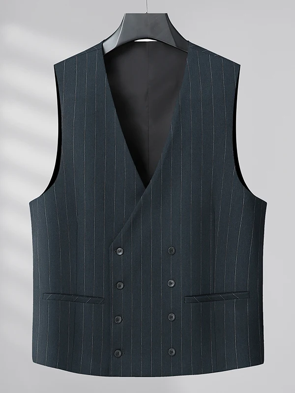 

plus Size Men's Striped Suit Vest Loose Busin Casual Formal Wear Double Breasted V-Ne Polyester Blend Autumn Faion