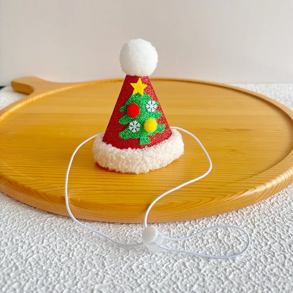 Handmade Christmas Pet Hat Soft Pompon Adjustable Strap Dog Knitted Bonnet Knitted Yarn Elastic Band Cat Santa Cap