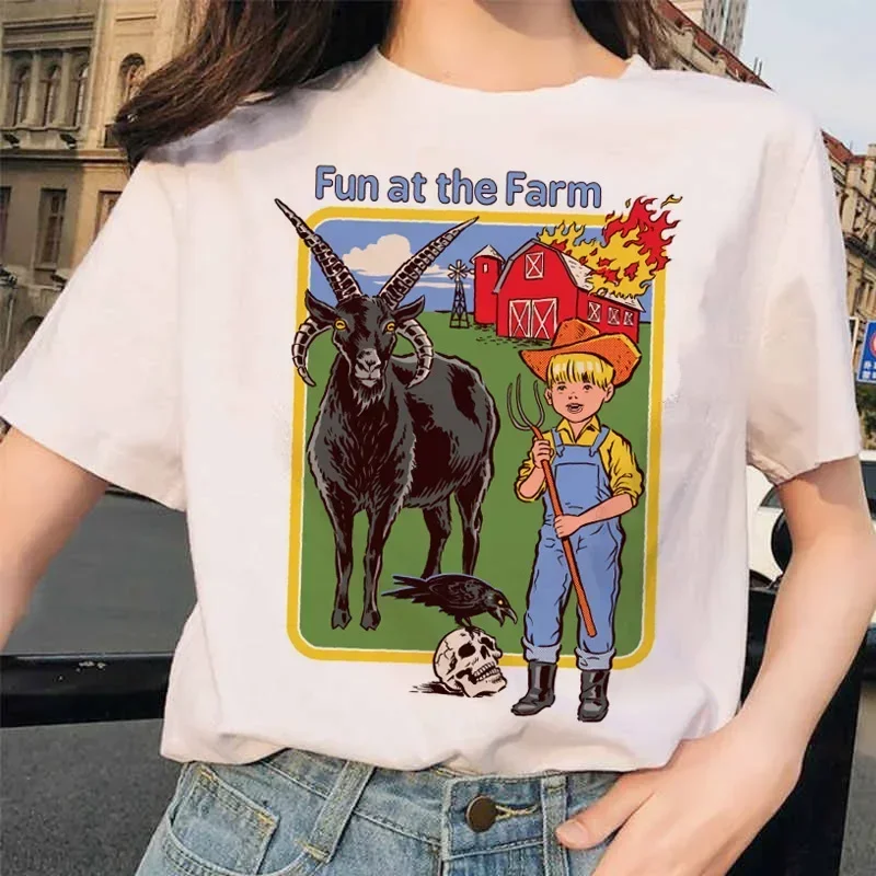 Let's Summon Demons Aesthetic Tshirt Women Summer Casual Fashion Harajuku Cartoon Printed Satan Short Sleeved Top Camiseta Mujer