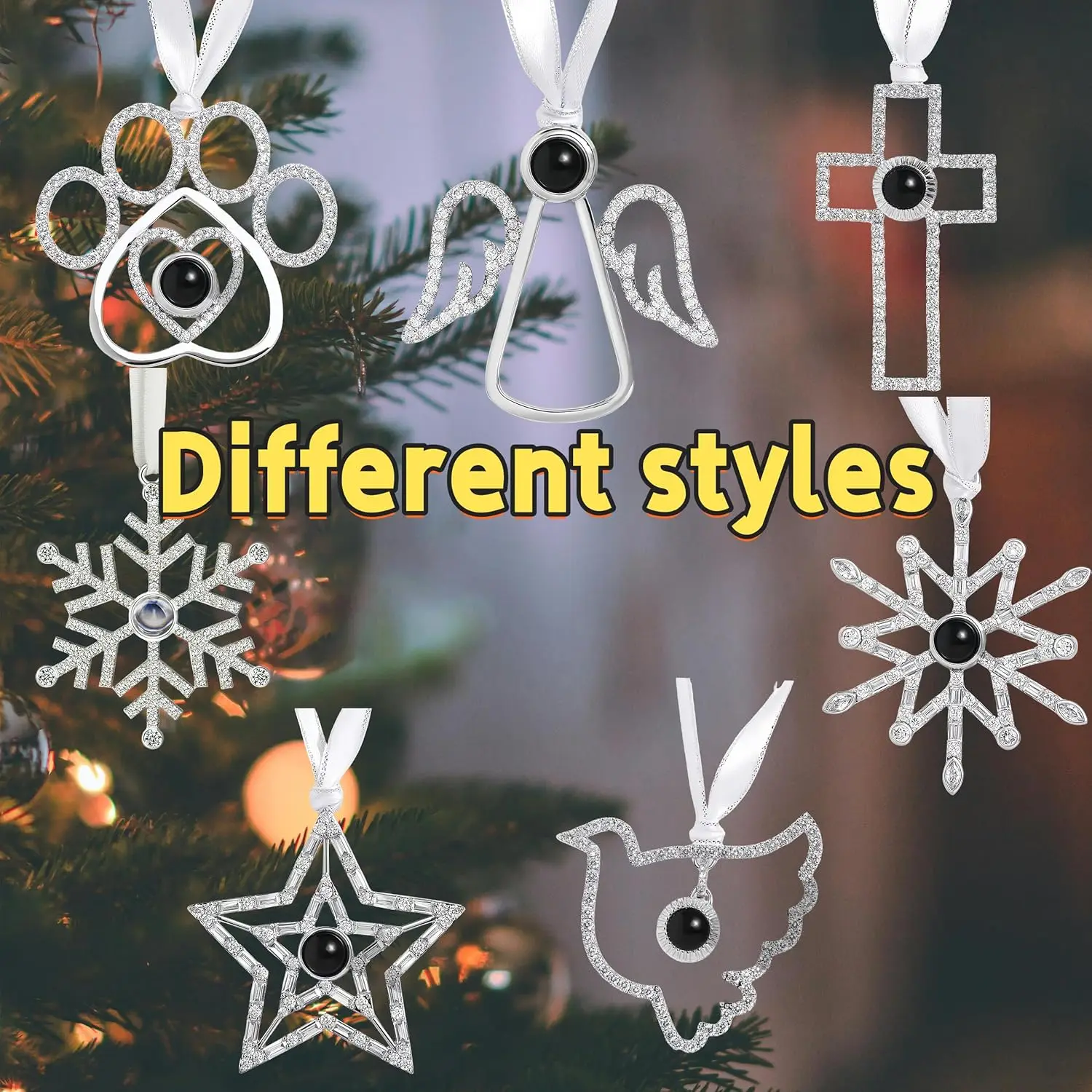 زخرفة صور مخصصة لشجرة عيد الميلاد زخرفة عيد الميلاد الشخصية مع صورة ندفة الثلج قلادة الإسقاط هدية تذكارية #2