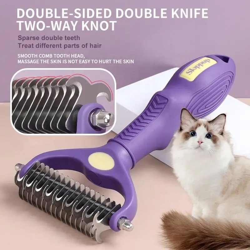 Dog Grooming pente Pet Deshedding Escova-Double-Sided Undercoat Rake para Dog Cat - Shedding Comb Dematting Ferramenta para Grooming.