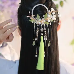 Women's Purple Green Flowers With Tassel Hair Bundle Hairstick Headdress