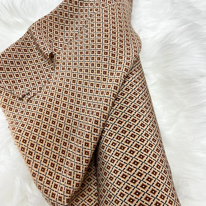 140CM 18MM Small Brown Check Print Thin Silk Crepe De Chine Fabric for Summer Dress Shirt Scarf Pants Thin Silk Fabric R188